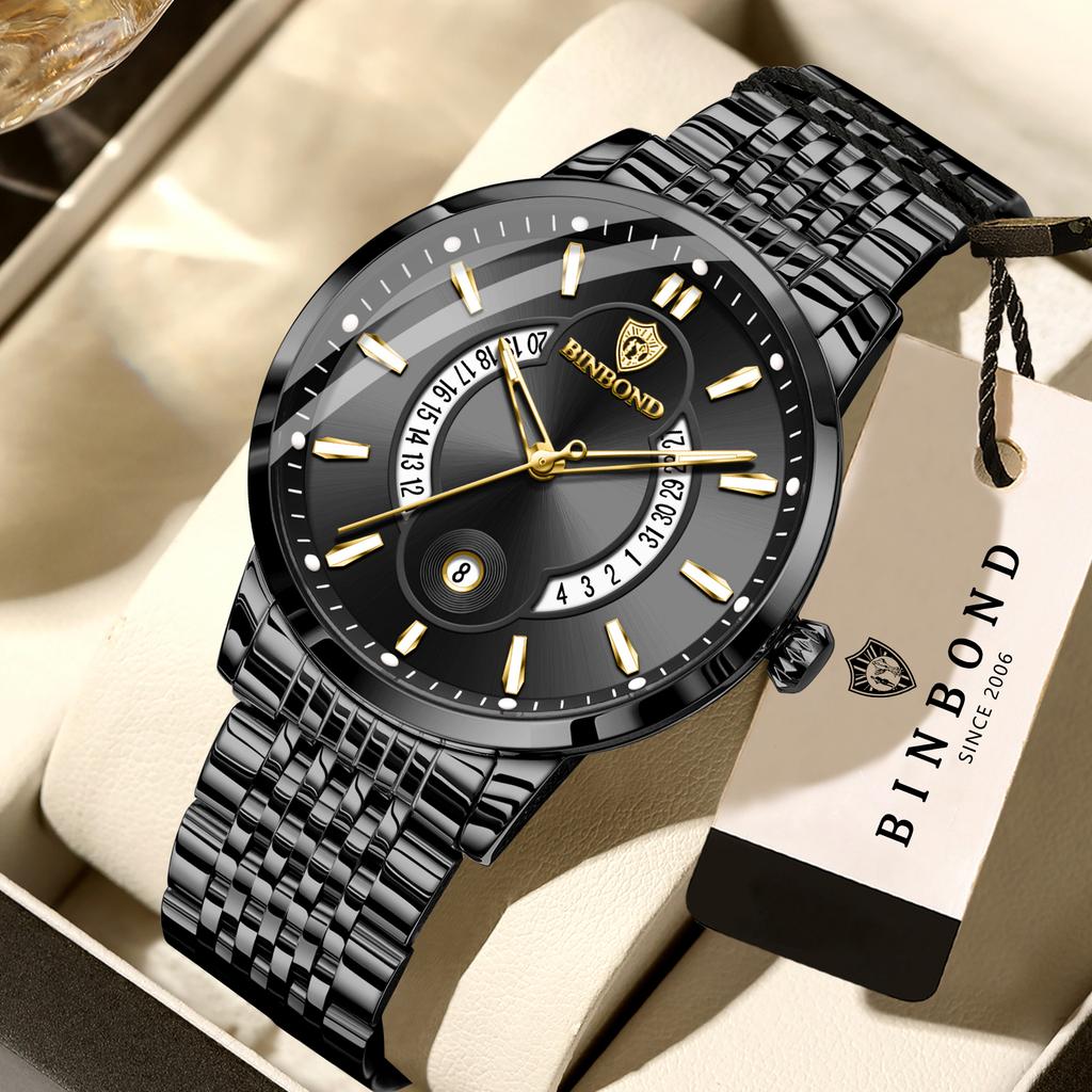 BINBOND Luminous Waterproof Reloj Auto Date Accurate Men's Watch Sturdy Stainless Steel Strap Quartz Wristwatches For Men Luxury