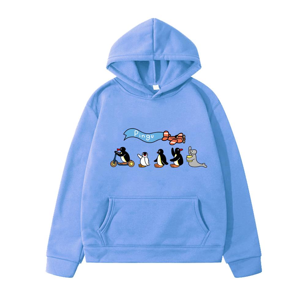 Pingu Çizgi Film Kapüşonlular Günlük Baskılı Sweatshirtler Kız Çocuk Kawaii Y2k Sudadera Çocuk Kıyafetleri Erkek Kışlık Kazaklar Uzun Kollu Anime Üstler