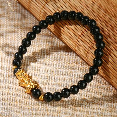 Fengshui Pixiu-Armband aus natürlichem Obsidian-Stein, Perlenarmbänder für Frauen und Männer, Reichtum, Glück, Buddha-Armbänder, Armband, Schmuck