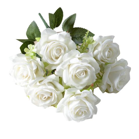 7-Head Artificial Rose Realistic Fake Flower Bouquet Home Office Wedding Party Indoor Outdoor Faux Bloom Table Centerpiece Decoration