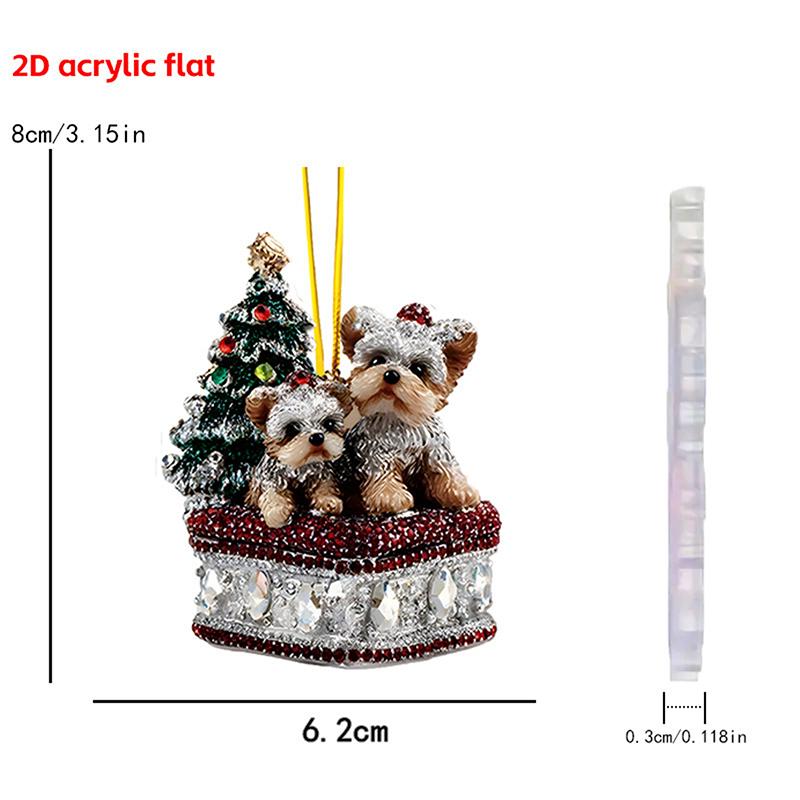 Christmas Pendant Acrylic 2D Cartoon Santa Claus Snowman Animal Pet Festive Hanging Ornaments For Xmas Tree Decor