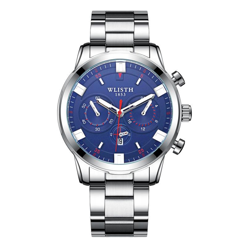 Top Brand Fashion Men's Watch Fake Three Eyes Quartz Steel Band Waterproof Student Men's Watch