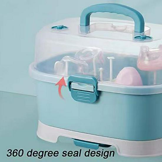 Handheld Baby Bottle & Tableware Storage Box with Dustproof Drying Rack