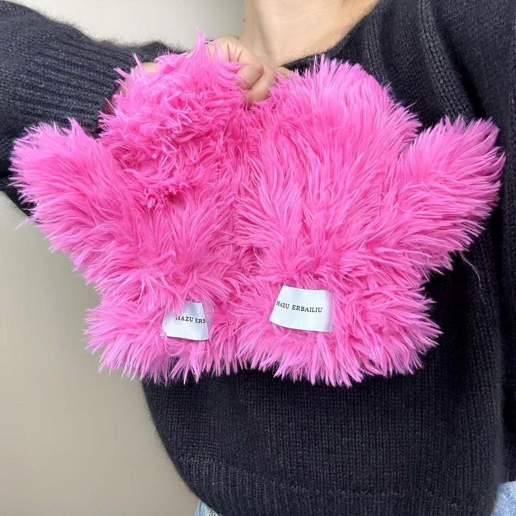 Women's Cold-Proof Plush Gloves - Winter Korean Style Fluffy Cycling Mittens