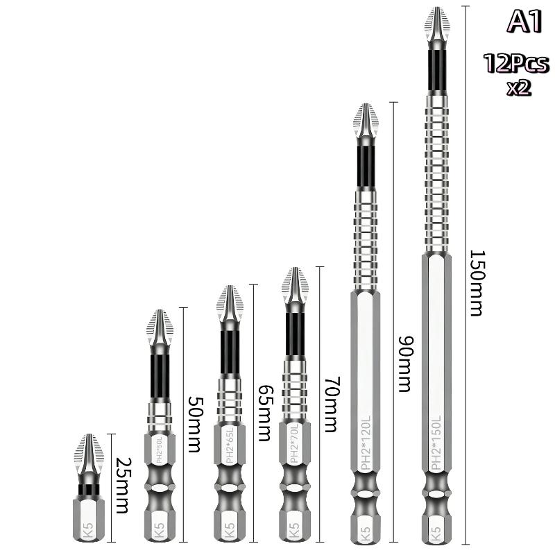 K5 Strong Magnetic Screwdriver High Hardness Bits Set Anti-Slip S2 Standard Non-Slip Cross Head Electric Screwdriver Set