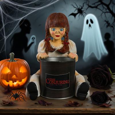 Horror Girl Figurine Creepy Girl Doll Popcorn Bucket Halloween Table Centerpiece Scary Girl Statue for Horror Themed Parties