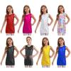 Rochie de dans jazz cu buline metalice pentru fete, cu gât rotund, fără mâneci, tip maiou, costum pentru spectacol pe scenă