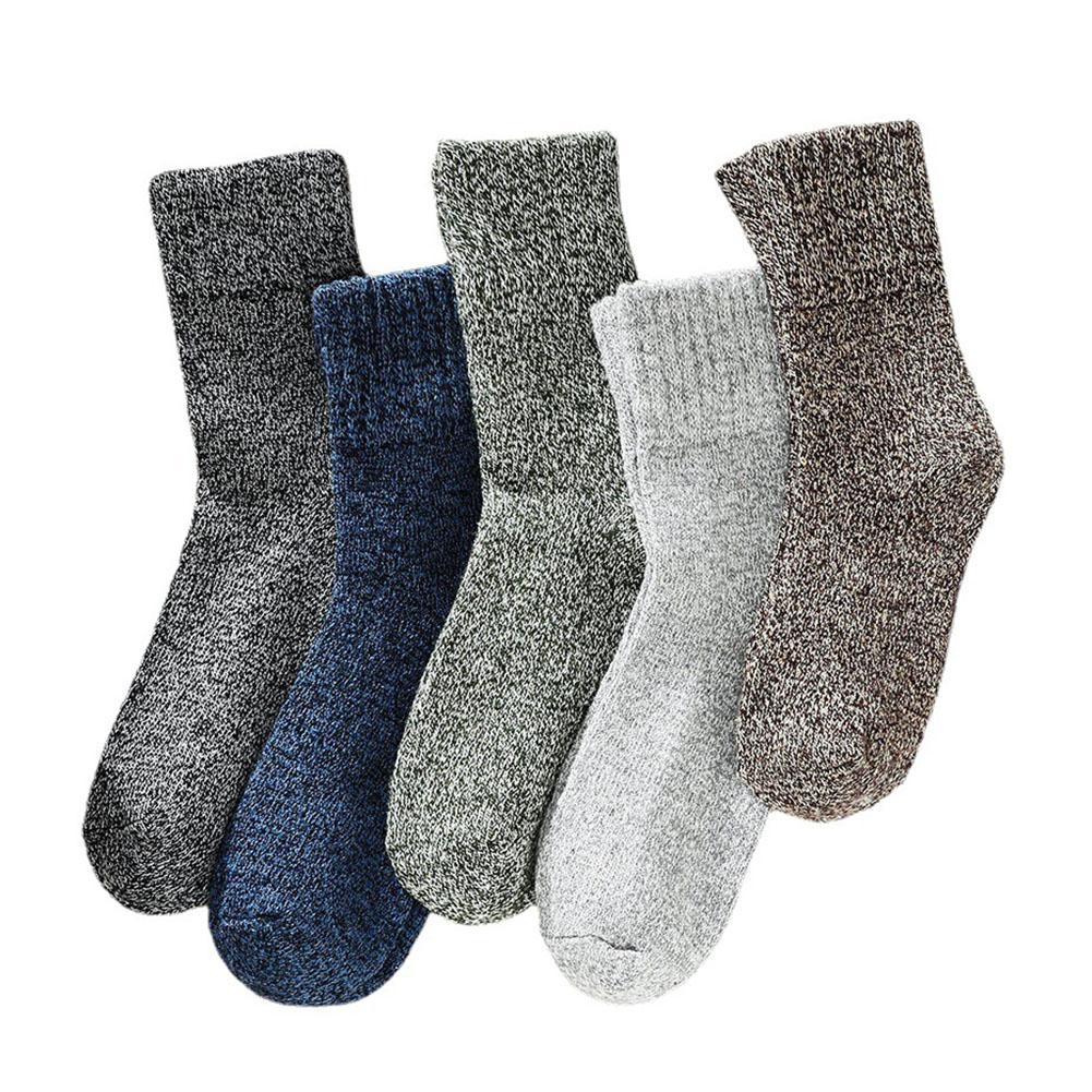 5 Pairs Winter Warm Men’s Socks Thick Fleece Socks Super Thicker Solid Color Socks Winter Socks Against Cold Snow Terry Socks