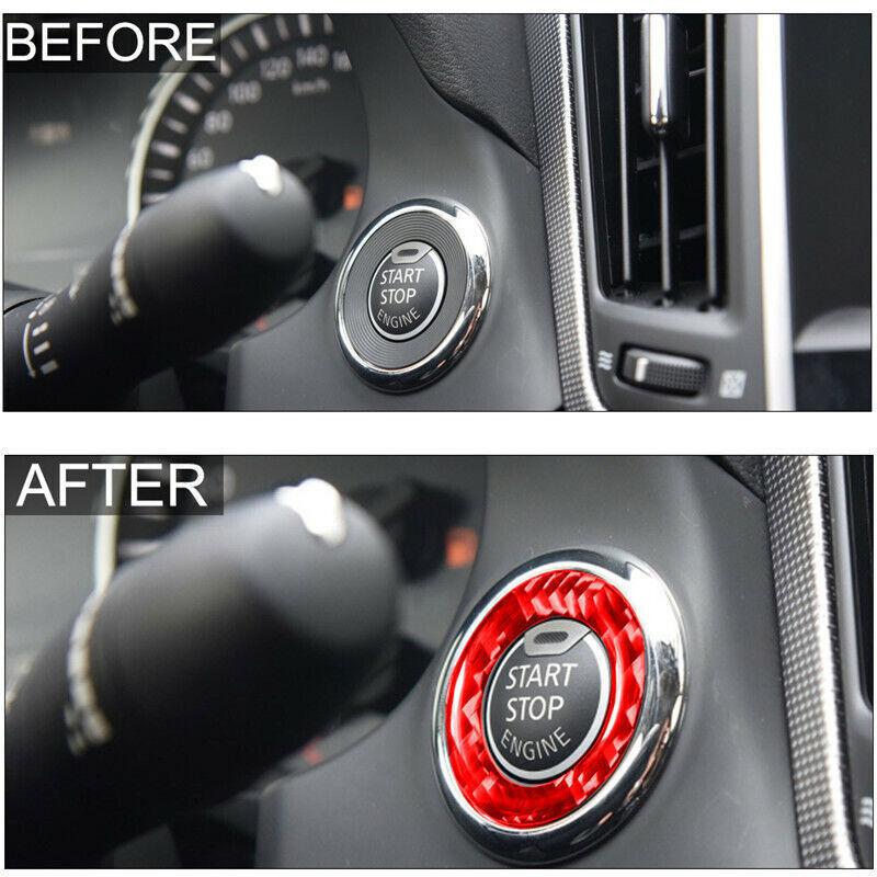 Red Carbon Fiber Engine Button Decorative Ring Cover Trim For Infiniti Q50 Q60