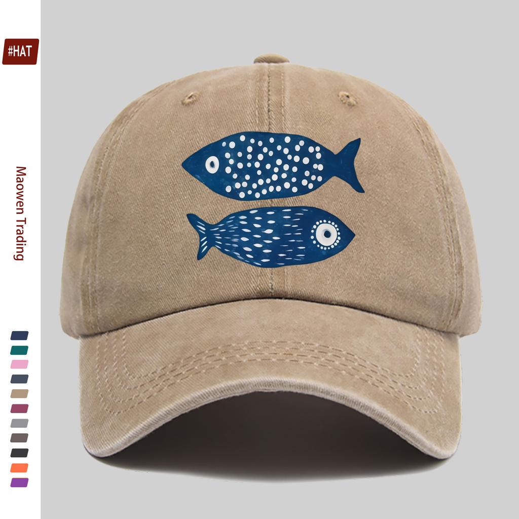 Pc Tropical Ocean Vintage Cartoon Fish Print Baseball Cap Simple Printed Trucker Sun Hat Comfortable and Lightweight Dad Hat
