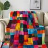 Watercolor Abstract Patchwork Print Blanket, Checkered Geometric Pattern Soft Warm Throw for Camping Travel Home Decor Gift