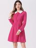 Allegra K Women's Fuchsia Short Dress with Long Sleeves, Vintage A-Line Design, Round Collar, and Contrast Half Placket, Size M