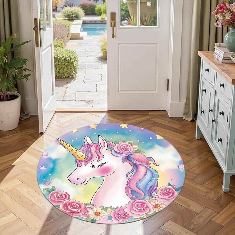 Unicorn5 Round Area Rug Design for Kitchen Foyer Hallway Study room Anti-slip Round Rug Decorate Offices Perfect Gift for Friends Family