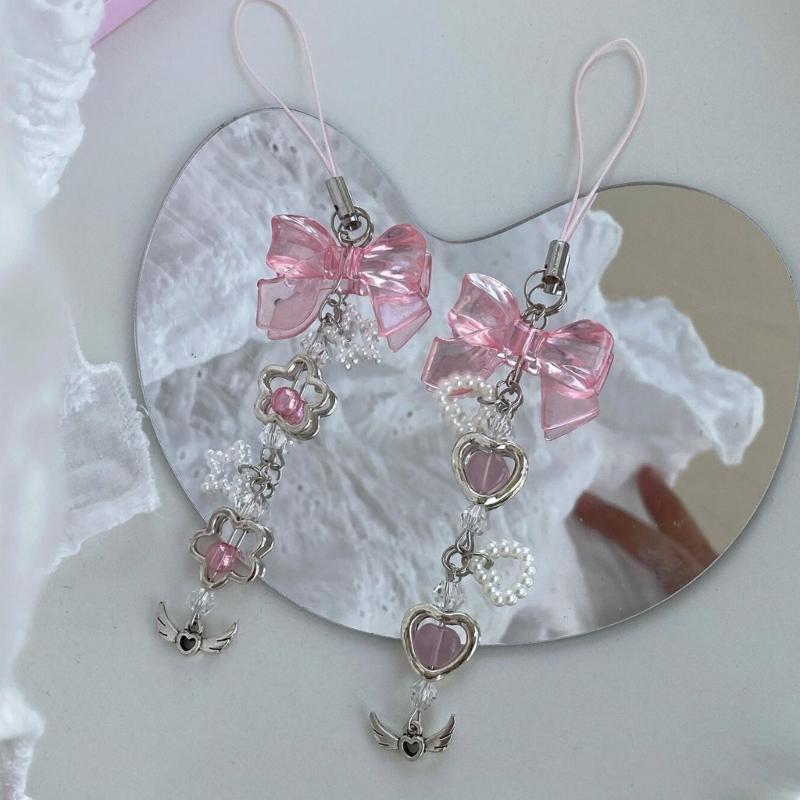 Blumen-Schleifenknoten Gekreuzter Anhänger Lanyard Liebesherz Perle Cartoon Zubehör