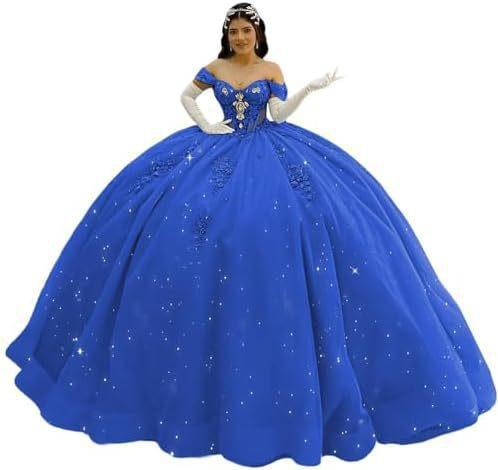 One Shoulder Wedding Dress Large Skirt Trailing Blue Sequin Evening Dress Bar Mitzvah Princess Dress