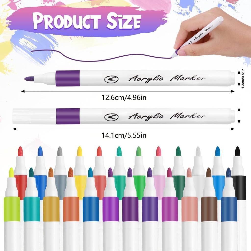 Acrylic Paint Markers Set Fine Permanent Paint Acrylic Marker Pens for Stones Wood Glass DIY Projects Water-Based Acrylic Marker