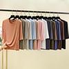 Modal Spliced O-neck T-shirt Half Sleeves Solid Color Women Base Layer Top Slimming Undershirts Basic Tee Tops All Match