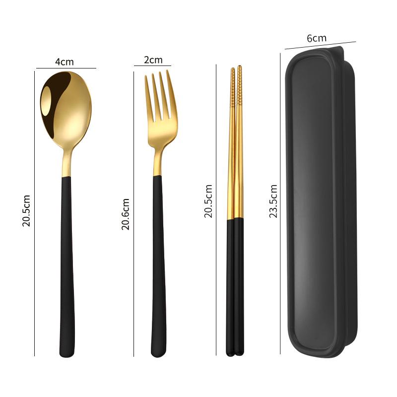 Three-Piece Japanese Stainless Steel Cutlery Set: Spoon, Fork, Chopsticks