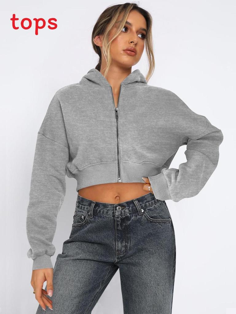 Streetwear Womens Short Sleeve Hoodie With Zipper For Fall Winter Casual Wear