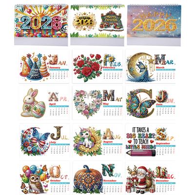 Diamond Painting Monthly Calendar Kit DIY Calendar Desktop Ornament Monthly Flip Tabletop Calendar for DIY Crafts Party Gift