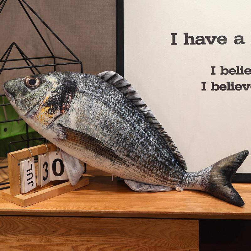 

White Striped Bass Plush Toy - Dragon, Pike, Trout, Dorado, Culter, Piranha Figurine 40cm (0.1kg)
