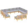 11 Piece Garden Lounge Set with Grey Cushions Solid Pine Wood