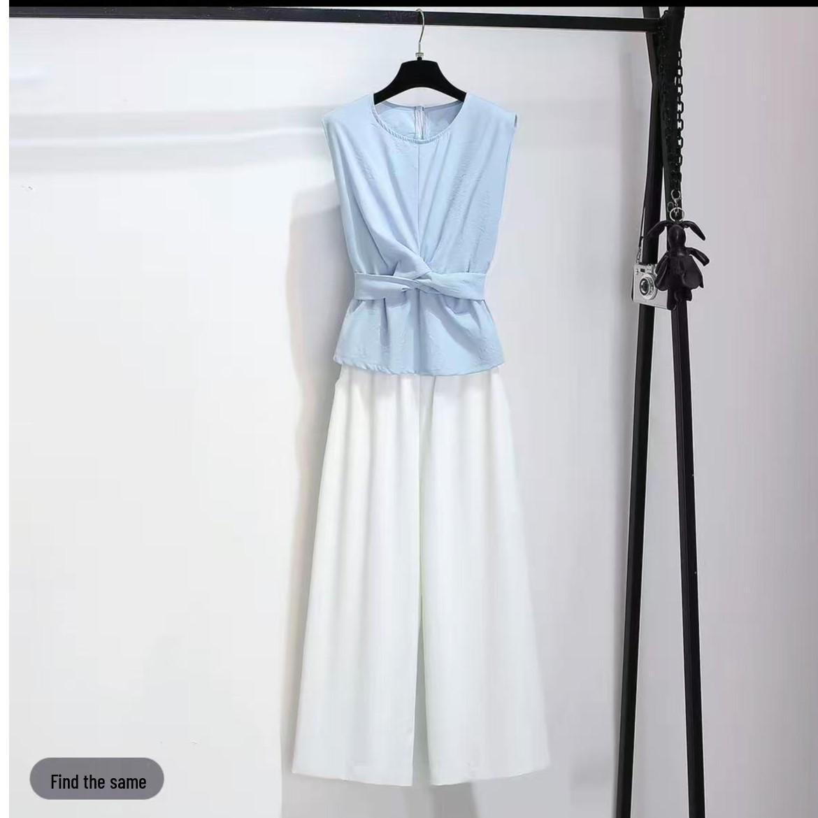

T106 Summer Sleeveless Chic Vest & Wide-Leg Pants Set 2XL 64-69kg