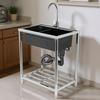 Stainless Steel Utility Sink Adjustable Stand Freestanding Sink Rust Proof Single Bowl Sink Set with Cold & Hot Water Faucet