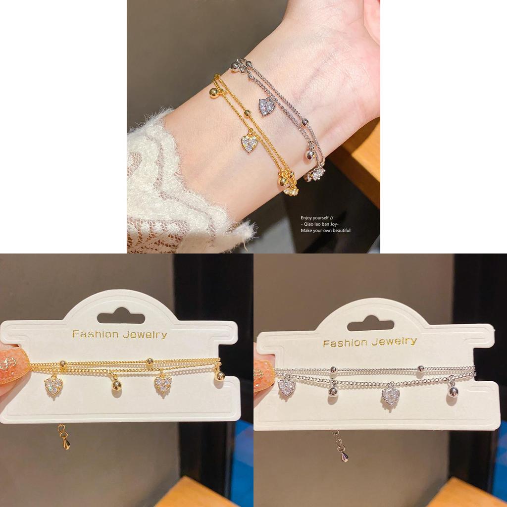 Bracciale Minimalista con Ciondolo a Cuore Placcato Oro per Donna con Zirconia Idea Regalo Gioiello