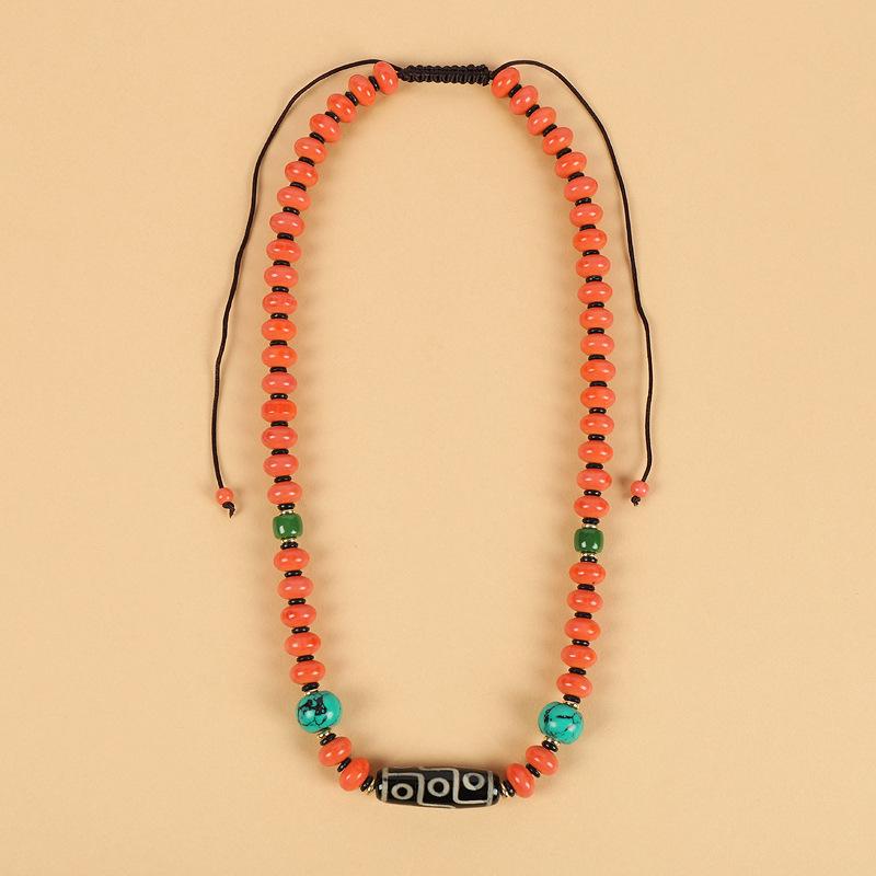 Xizang Dzi Bead Agate Coral Necklace Tibetan Men's and Women's Retro Long Clavicle Chain Tibetan Accessories