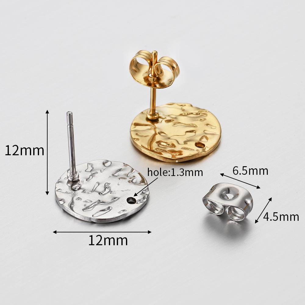 10pcs Stainless Steel Round Ear Studs for Earrings Base Jewelry Making DIY Gold Color Dangle Hole Charm Pendants Components