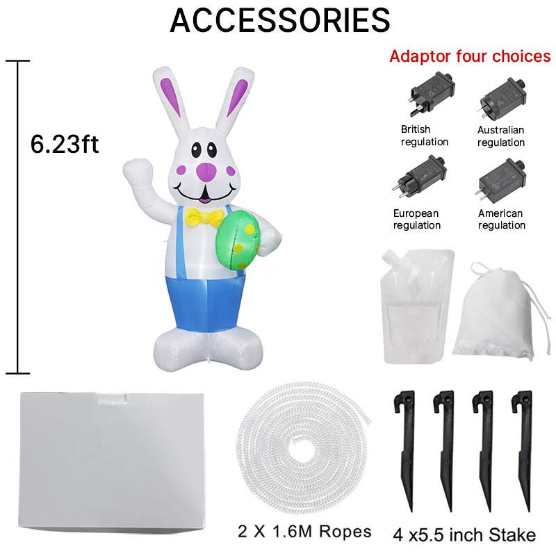 

1.8M/6FT Happy Easter Inflatable Toys Rabbit Carry A Egg Decor Built-in LED Light Model Outdoor Garden Party Prop Ornament EU