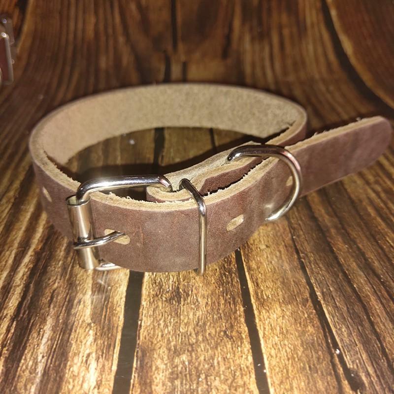 Genuine Leather Dog Collar Medium Large Dogs Solid Color Adjustable Pet Neck