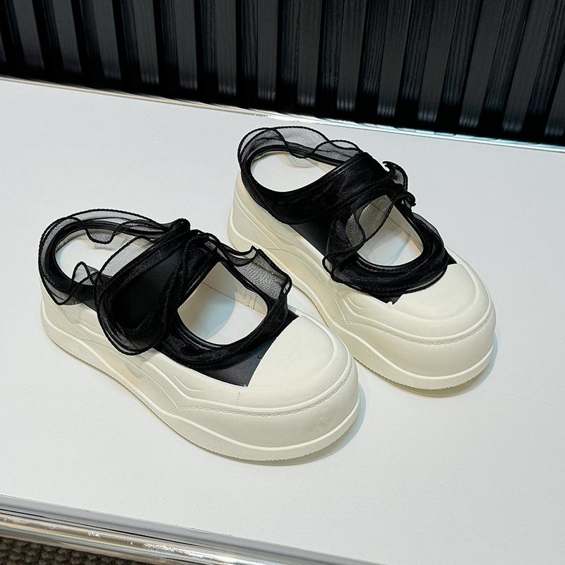 

Muffin bottom Velcro bag head half slippers women s 2025 new lace lace small height increase casual slippers 40