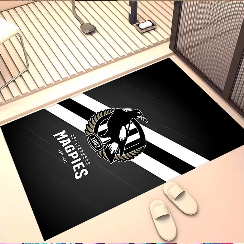 Collingwood Magpies Print Rug, Washable Floor Carpet, For Entryway Dorm Laundry Room Office Study, Home Decor Birthday Christmas Gift