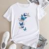 Summer Round Neck Fluttering Butterfly Pattern Printed Top Fashionable Casual Short Sleeved Women's Pure Cotton T-shirts