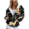 Women's Fashion Casual Christmas Print Long Sleeve Sweatshirt Pocket Jacket Zipper Hoodie Coat