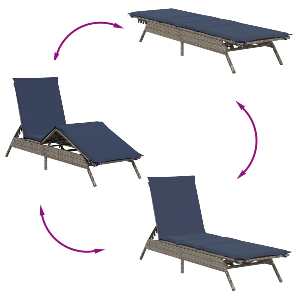 2 Piece Sun Lounger Set with Table Grey Poly Rattan
