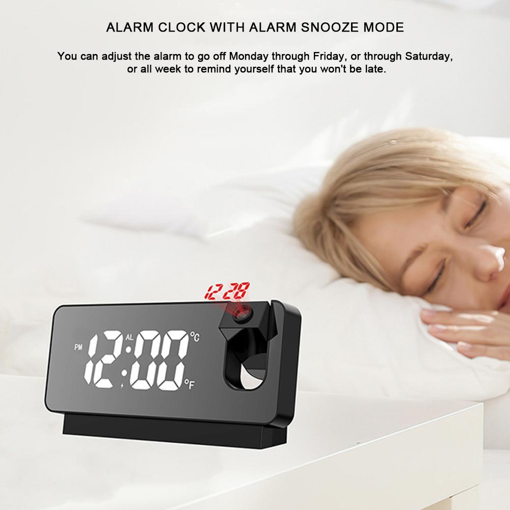 Digital Desktop Clocks 180° Projector On Ceiling Mirror Surface Alarm Clock LED Display USB Charging for Students Office Worker