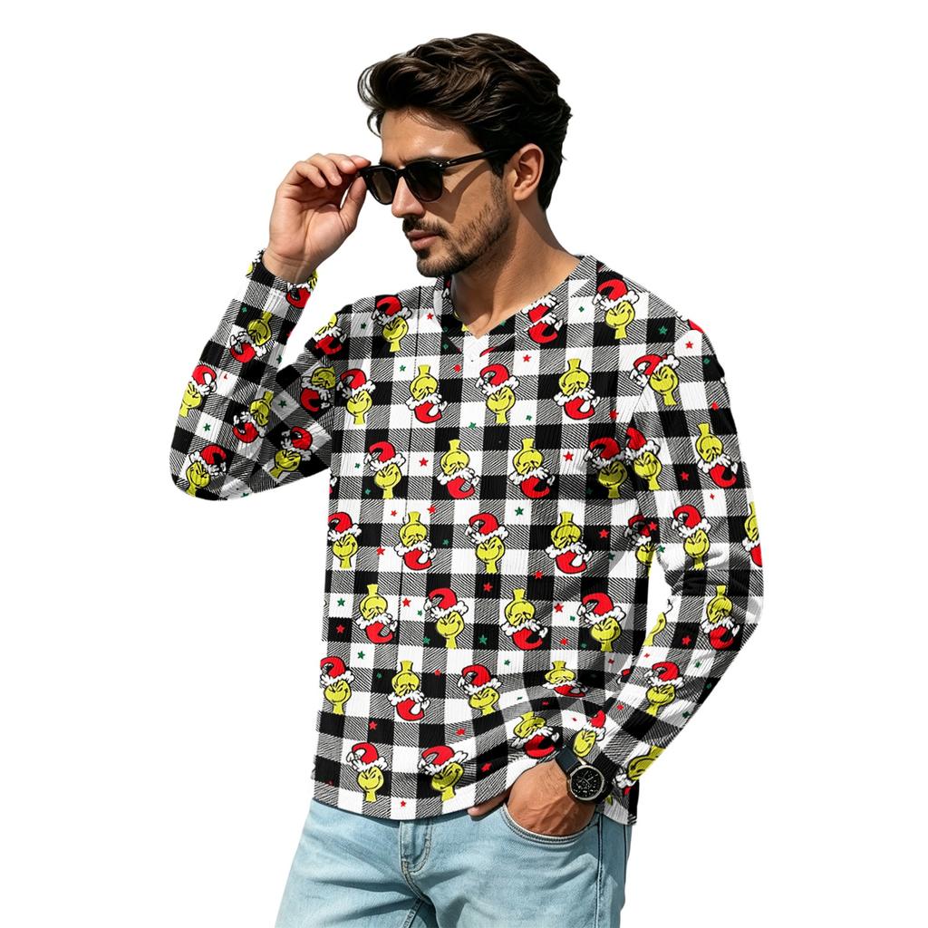 Men's Loose Fit V-Neck Christmas Print Street Casual Top