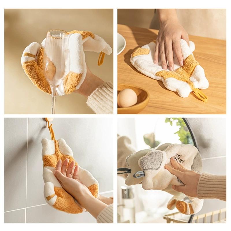 1 pezzo di simpatico asciugamano a forma di gatto, un asciugamano multifunzionale per cucina e bagno realizzato in velluto corallo, assorbente e può essere appeso al muro.