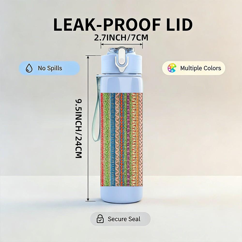 1PC Vertical Multicolor Stripe Textile Print 750ml Color Plastic Sports Water Bottle Leakproof Flip Straw Lid Suitable for Sports Office Home Use