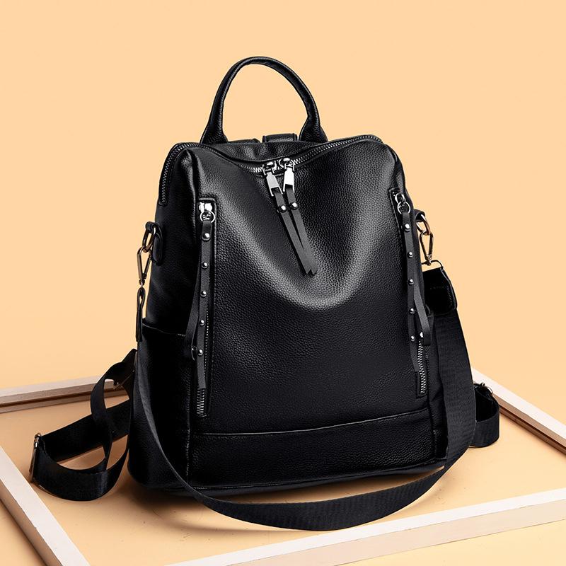 Schoolbag Backpack Women's 1011 New Fashion Versatile Women's Bag Large Capacity Travel Anti-theft Backpack Lychee Pattern Soft Leather School Bag