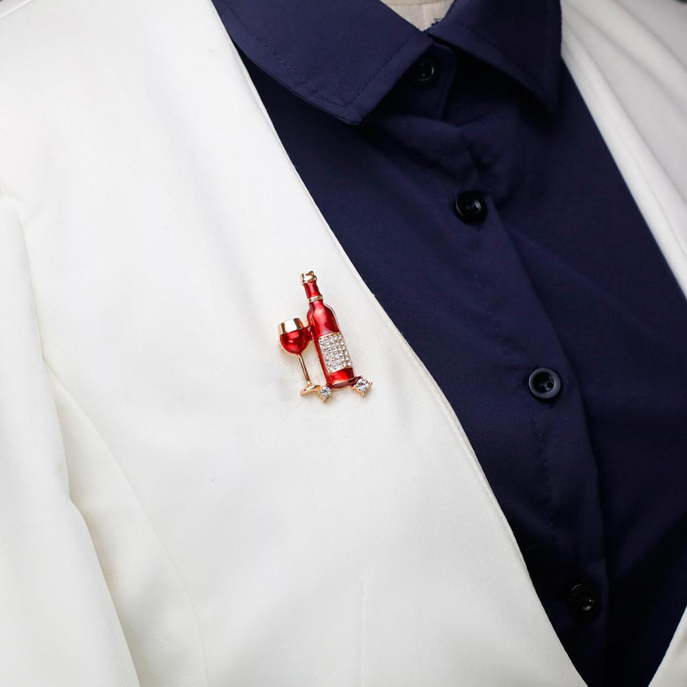 Women Fashionable Chic Wine Bottle Wineglass Brooches Breastpin Halloween Party Jewelry