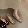 French retro square head low heel shallow mouth single shoes 2025 autumn new versatile temperament metal square buckle commuter shoes women