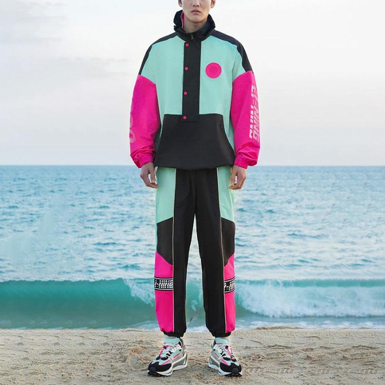Li Ning China  Series Trendy Music Festival Color Block Reflective Loose Fit Sports Pants Men Bottoms AYKS093-1