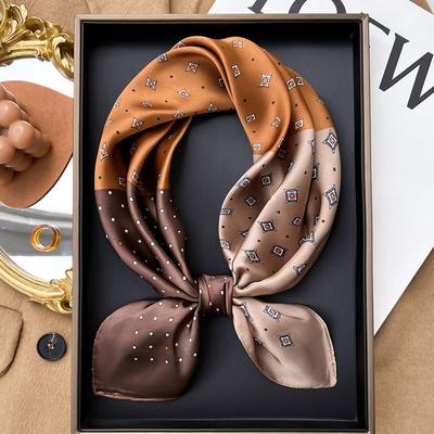Kahve Küçük Kare Eşarp İpek Eşarp Kadın İlkbahar ve Sonbahar Yaz Kombin Gömlek Profesyonel Dekorasyon Boyun İpi İnce Eşarp 70x70