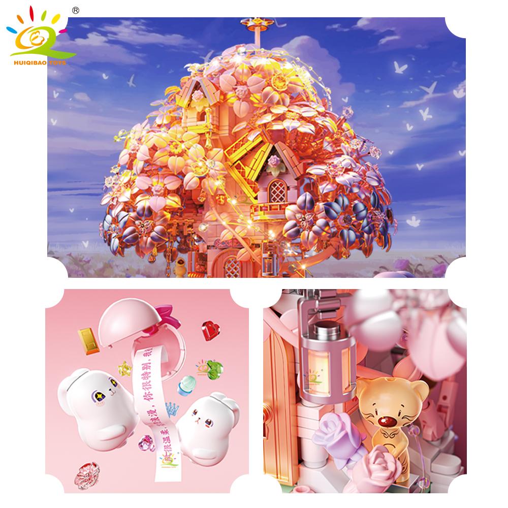 Non-Toxic Diy Discoloration Cherry Blossom Moc Flower Pink Tree House Building Blocks Classic Model Bricks Sets Kid Romantic Gift