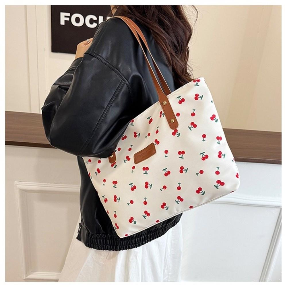 Large Capacity Shoulder Bag Sweet Cherry-Print Versatile Style Tote Bag Trendy Design Fashionable Women Shoulder Bag