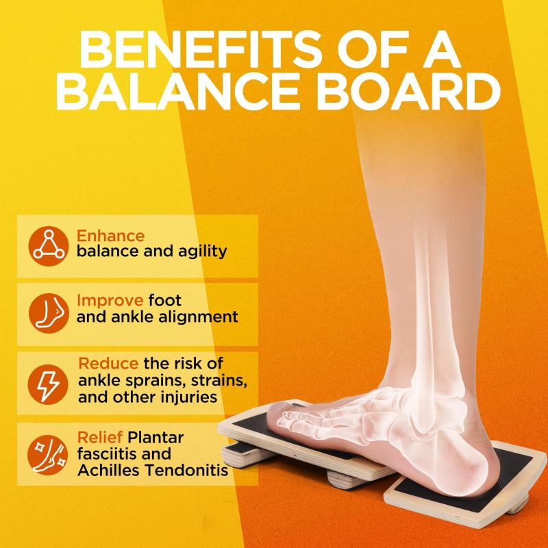 

Physical Therapy Posture Corrector Single Foot Balance Board Ankle Strengthener Exerciser Sprained Non-Slip Wood Wobble Board A